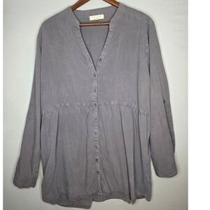 Side Stitch Soft Touch Button Front Peplum Tunic Top Large Gray Roll tab
